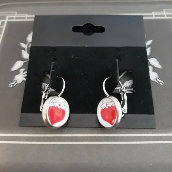 "Love a Nurse"Lever back eaarings. - Picture 3 of 5